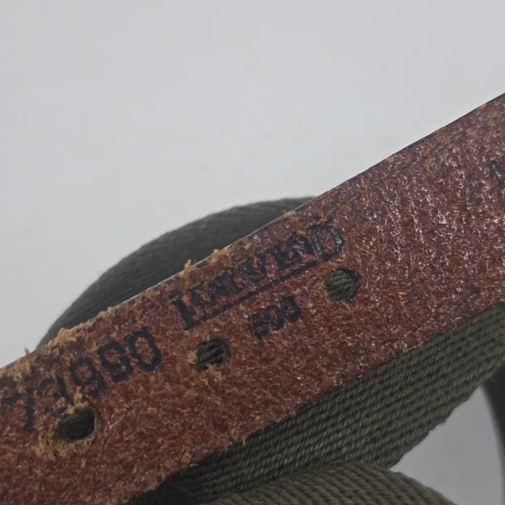 LL BEAN Golf‎ Belt Men 44 Brown Leather Green Canvas Brass Buckle Made USA